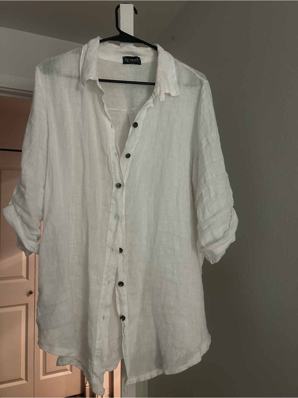 Made in Italy 100% linen Classic White Linen Button-Up Shirt - Picture 4 of 7